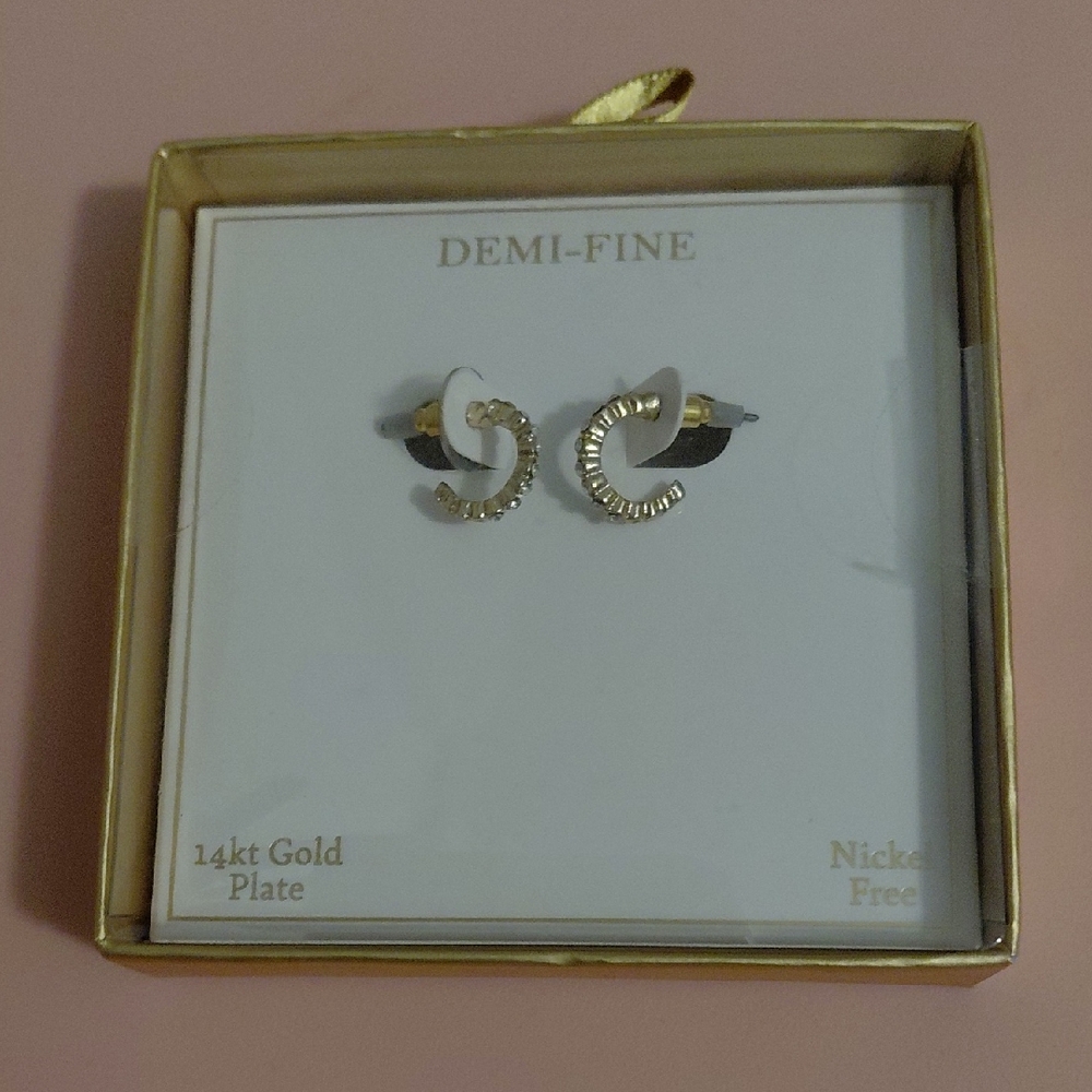 Gold Crescent Earrings with Crystals by
